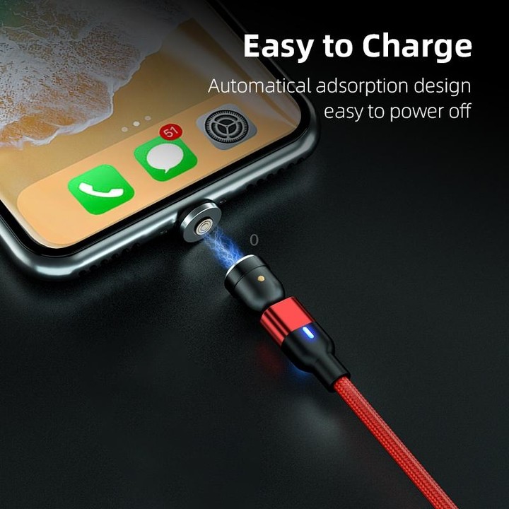 1m 3A Output USB to USB-C / Type-C 540 Degree Rotating Magnetic Data Sync Charging Cable (Red)