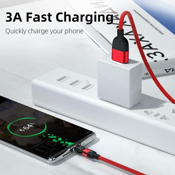 1m 3A Output USB to USB-C / Type-C 540 Degree Rotating Magnetic Data Sync Charging Cable (Red)