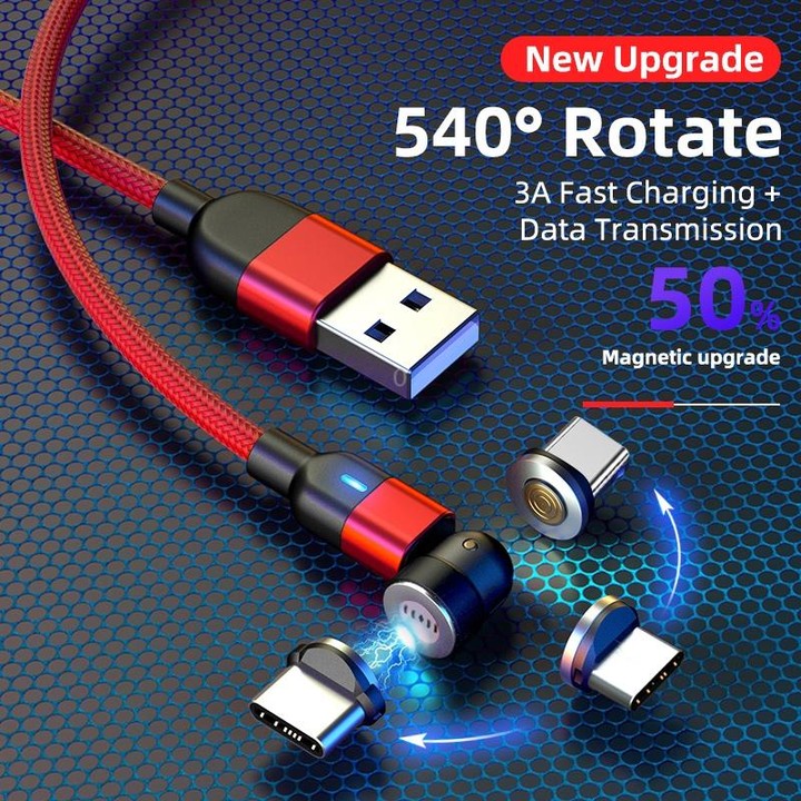 2m 3A Output USB to USB-C / Type-C 540 Degree Rotating Magnetic Data Sync Charging Cable (Black)