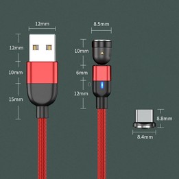 2m 3A Output USB to USB-C / Type-C 540 Degree Rotating Magnetic Data Sync Charging Cable (Black)