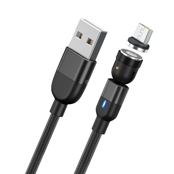 1m 3A Output USB to Micro USB 540 Degree Rotating Magnetic Data Sync Charging Cable (Black)