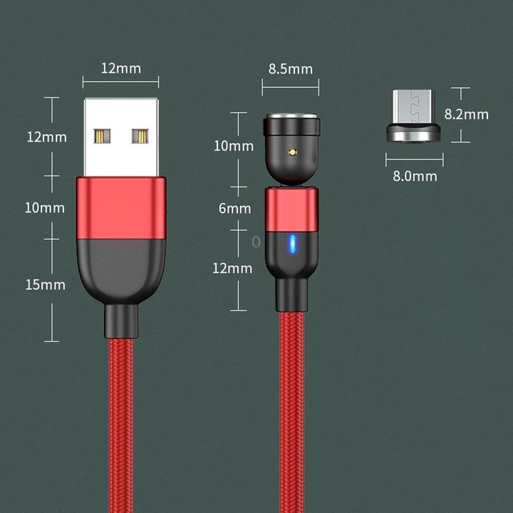 1m 3A Output USB to Micro USB 540 Degree Rotating Magnetic Data Sync Charging Cable (Purple)