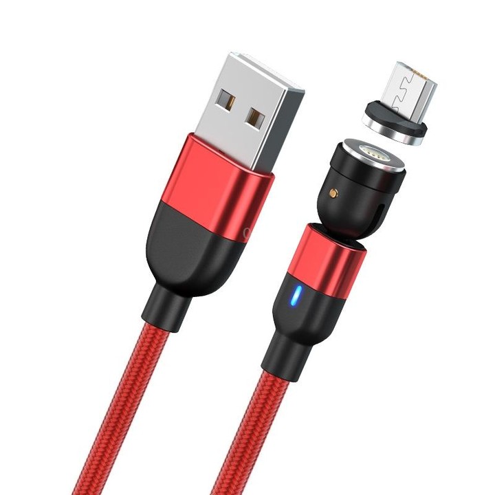 1m 3A Output USB to Micro USB 540 Degree Rotating Magnetic Data Sync Charging Cable (Red)