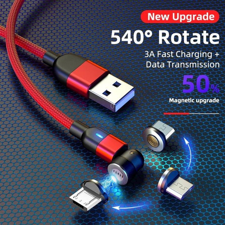 1m 3A Output USB to Micro USB 540 Degree Rotating Magnetic Data Sync Charging Cable (Red)
