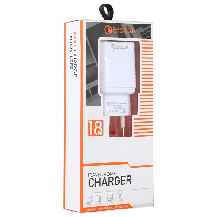 LZ-728 2 in 1 18W QC 3.0 USB Interface Travel Charger + USB to USB-C / Type-C Data Cable Set, EU Plug, Cable Length: 1m(White)
