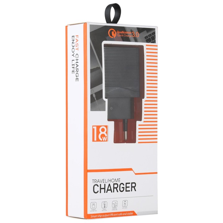 LZ-728 2 in 1 18W QC 3.0 USB Interface Travel Charger + USB to Micro USB Data Cable Set, EU Plug, Cable Length: 1m (Black)