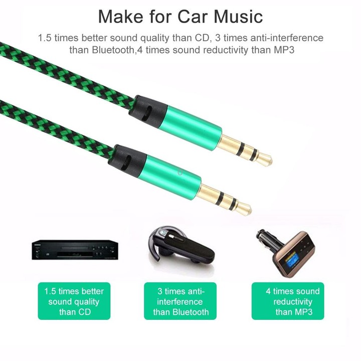 3 PCS K10 3.5mm Male to Male Nylon Braided Audio Cable, Length: 1m(Green)