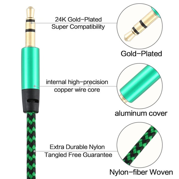 3 PCS K10 3.5mm Male to Male Nylon Braided Audio Cable, Length: 1m(Green)