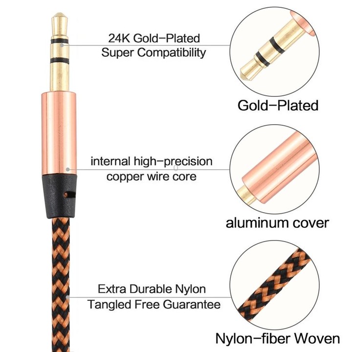 3 PCS K10 3.5mm Male to Male Nylon Braided Audio Cable, Length: 1m(Gold)