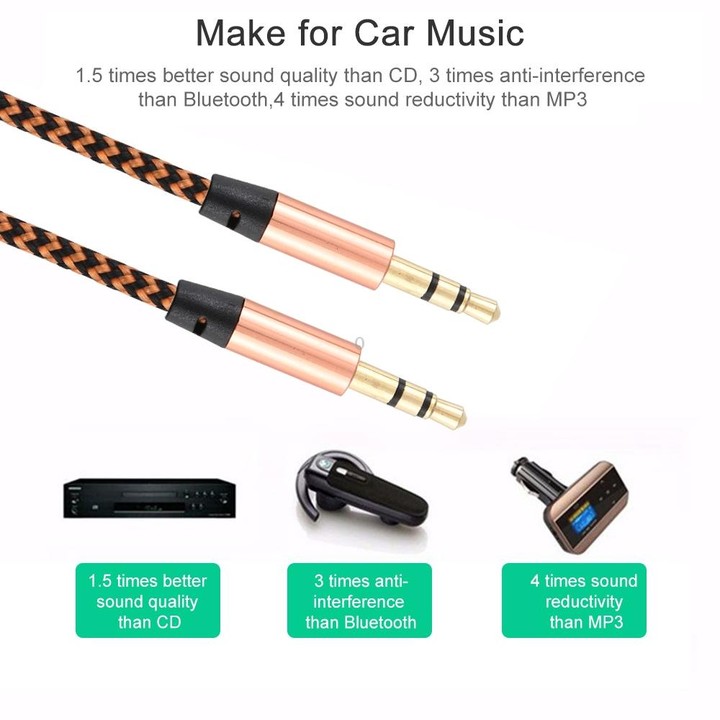 3 PCS K10 3.5mm Male to Male Nylon Braided Audio Cable, Length: 1m(Gold)