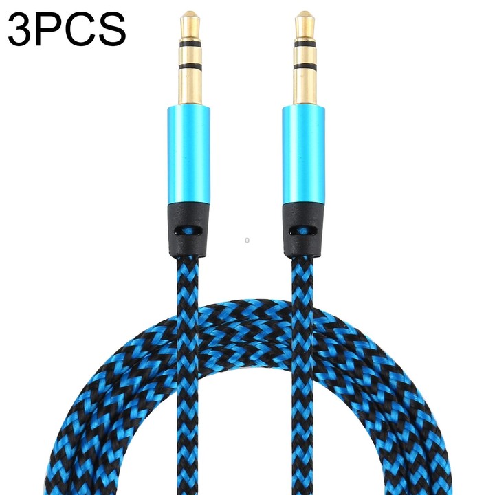 3 PCS K10 3.5mm Male to Male Nylon Braided Audio Cable, Length: 1m(Blue)