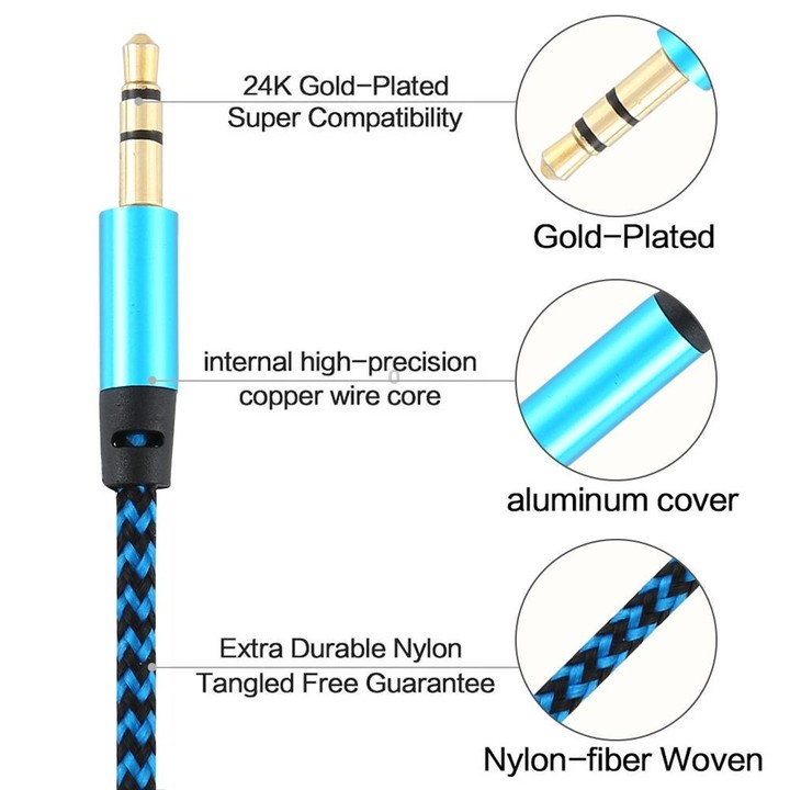 3 PCS K10 3.5mm Male to Male Nylon Braided Audio Cable, Length: 1m(Blue)