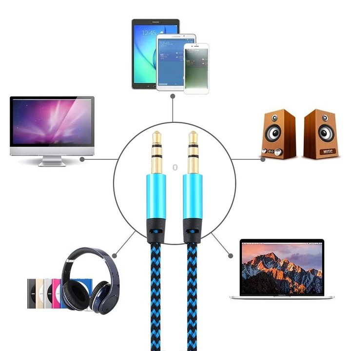 3 PCS K10 3.5mm Male to Male Nylon Braided Audio Cable, Length: 1m(Blue)