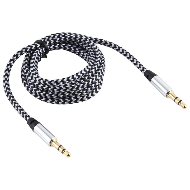 3 PCS K10 3.5mm Male to Male Nylon Braided Audio Cable, Length: 1m(Silver)