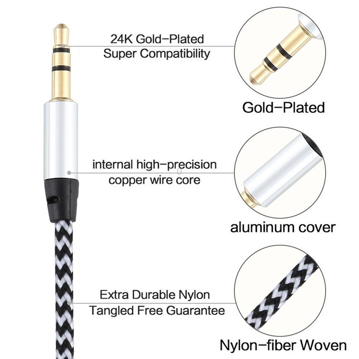 3 PCS K10 3.5mm Male to Male Nylon Braided Audio Cable, Length: 1m(Silver)