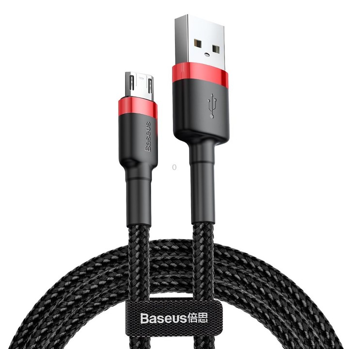 Baseus 1m 2.4A USB to Micro USB Cafule Double-sided Insertion Braided Cord Data Sync Charging Cable (Red Black)