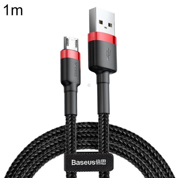 Baseus 1m 2.4A USB to Micro USB Cafule Double-sided Insertion Braided Cord Data Sync Charging Cable (Red Black)