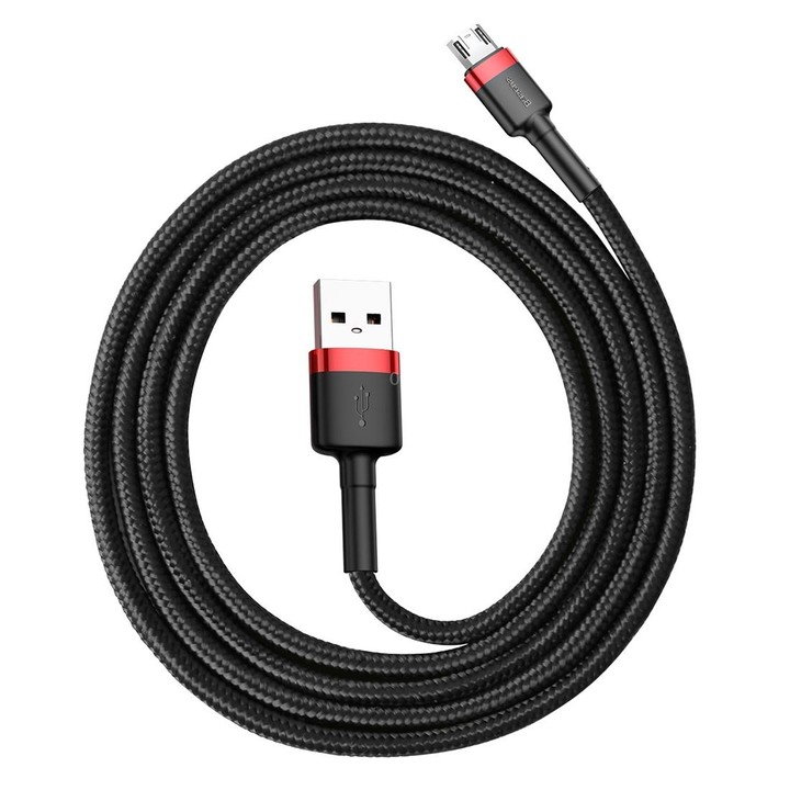 Baseus 1m 2.4A USB to Micro USB Cafule Double-sided Insertion Braided Cord Data Sync Charging Cable (Red Black)