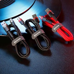 Baseus 1m 2.4A USB to Micro USB Cafule Double-sided Insertion Braided Cord Data Sync Charging Cable (Red Black)