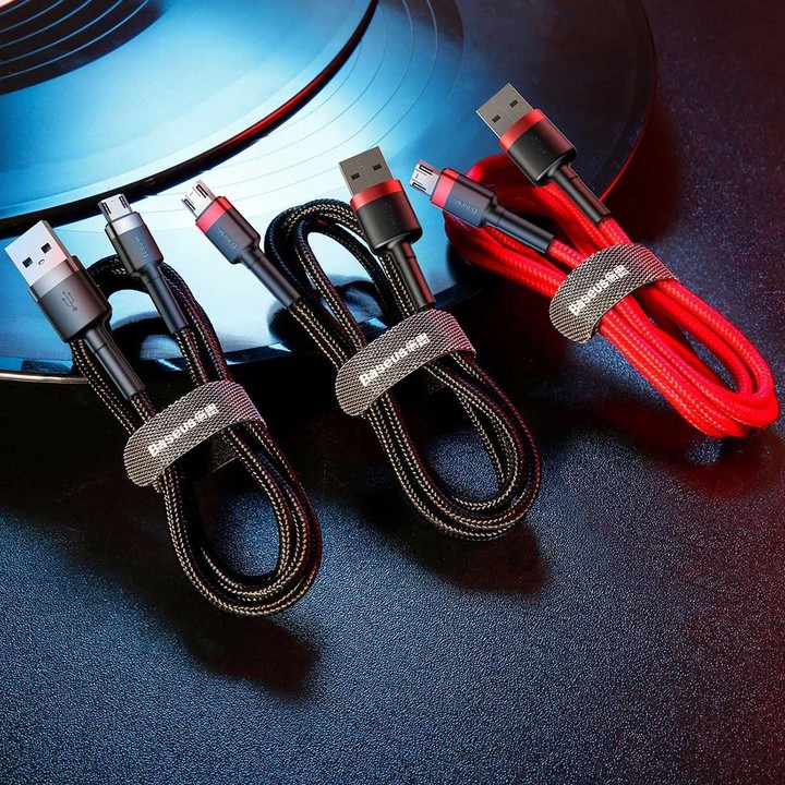 Baseus 1m 2.4A USB to Micro USB Cafule Double-sided Insertion Braided Cord Data Sync Charging Cable (Red Black)