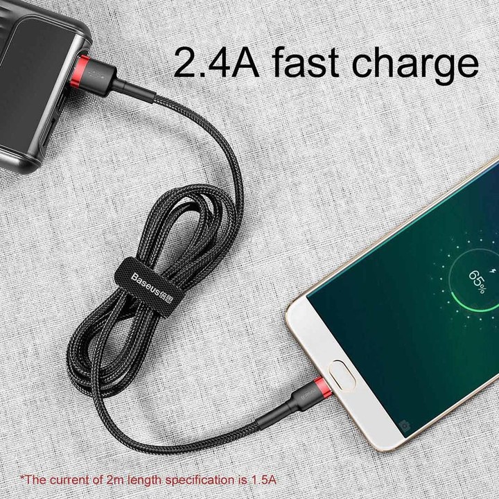 Baseus 1m 2.4A USB to Micro USB Cafule Double-sided Insertion Braided Cord Data Sync Charging Cable (Red Black)