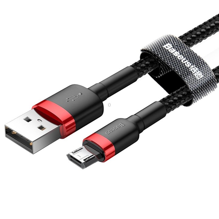 Baseus 1m 2.4A USB to Micro USB Cafule Double-sided Insertion Braided Cord Data Sync Charging Cable (Red Black)