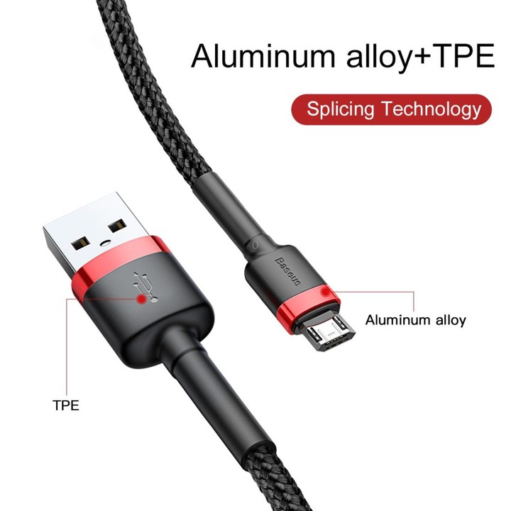 Baseus 1m 2.4A USB to Micro USB Cafule Double-sided Insertion Braided Cord Data Sync Charging Cable (Red Black)
