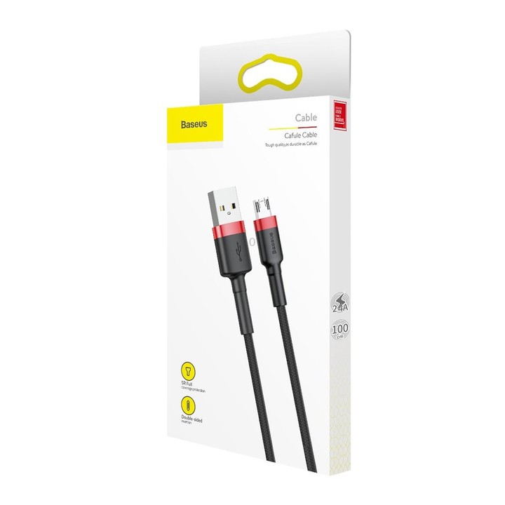 Baseus 1m 2.4A USB to Micro USB Cafule Double-sided Insertion Braided Cord Data Sync Charging Cable (Red Black)