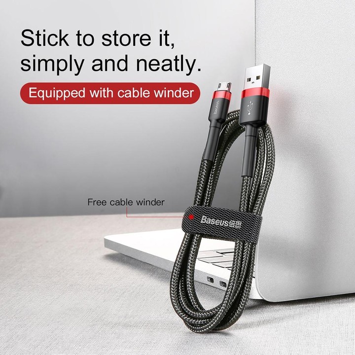 Baseus 1m 2.4A USB to Micro USB Cafule Double-sided Insertion Braided Cord Data Sync Charging Cable (Red Black)