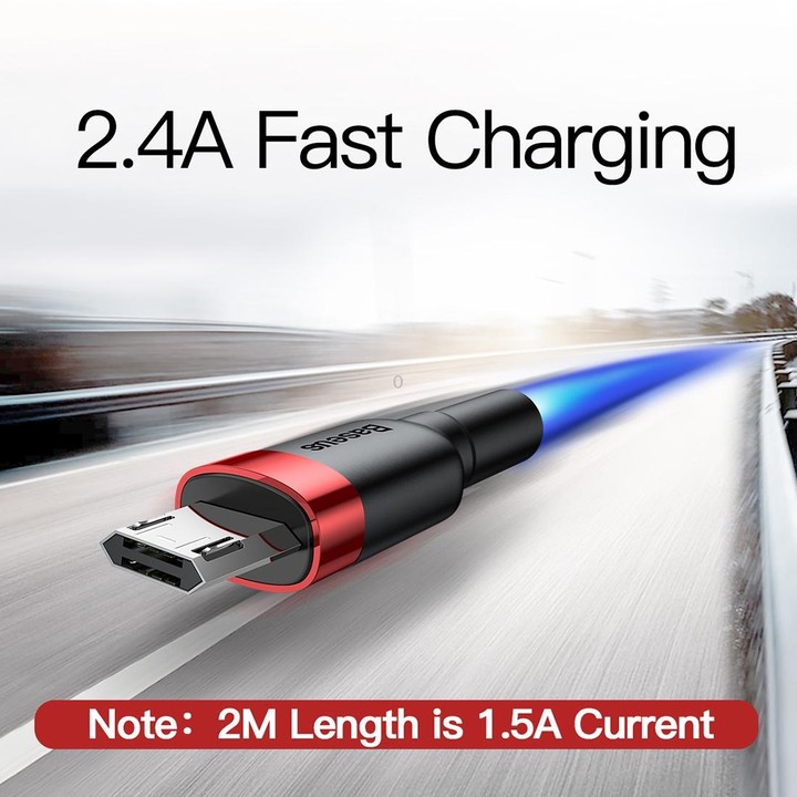 Baseus 1m 2.4A USB to Micro USB Cafule Double-sided Insertion Braided Cord Data Sync Charging Cable (Red Black)
