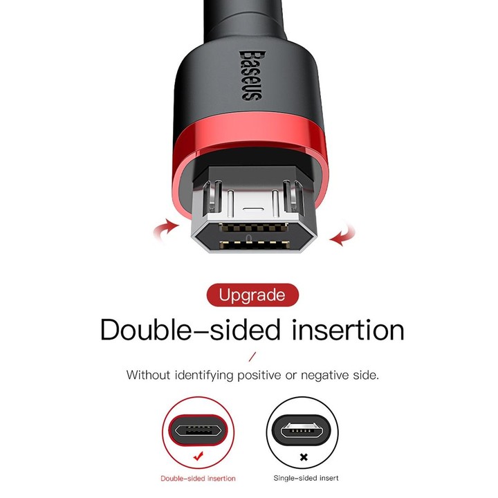 Baseus 1m 2.4A USB to Micro USB Cafule Double-sided Insertion Braided Cord Data Sync Charging Cable (Red Black)