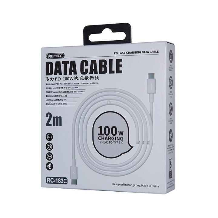 REMAX Marlik Series RC-183c PD 100W USB-C / Type-C to USB-C / Type-C Interface Fast Charging Data Cable, Cable Length: 2m(White)