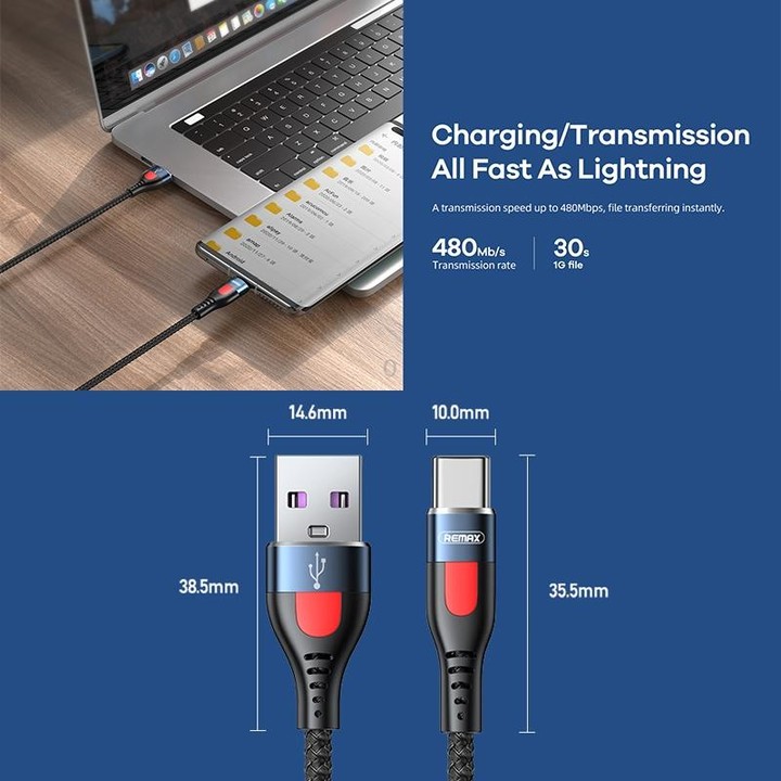 REMAX RC-188a Lesu Pro 1m 5A USB to USB-C / Type-C Aluminum Alloy Braid Fast Charging Data Cable(Black)