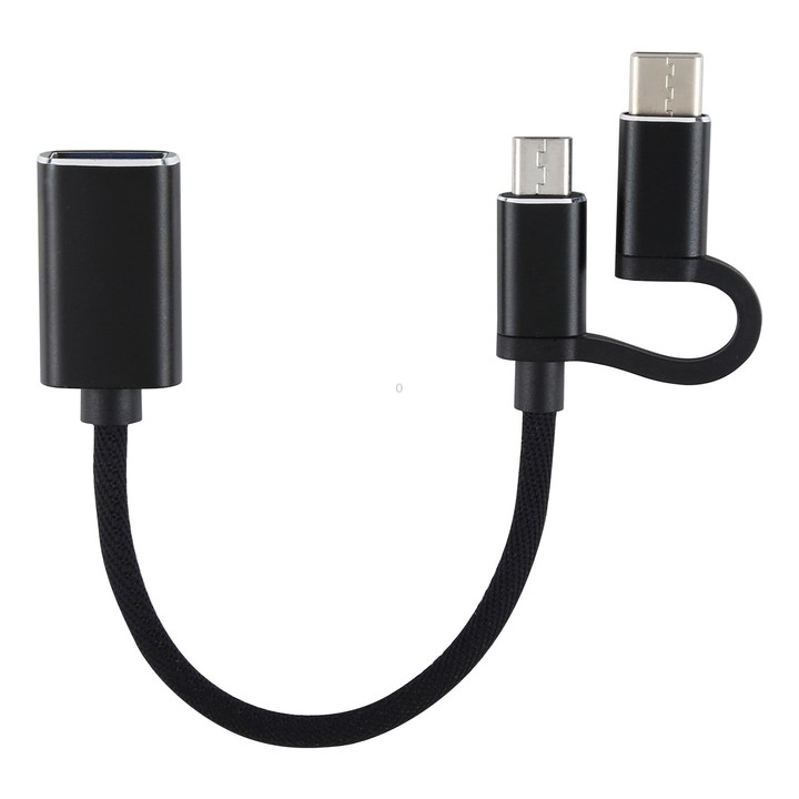 USB 3.0 Female to Micro USB + USB-C / Type-C Male Charging + Transmission OTG Nylon Braided Adapter Cable, Cable Length: 11cm(Bl