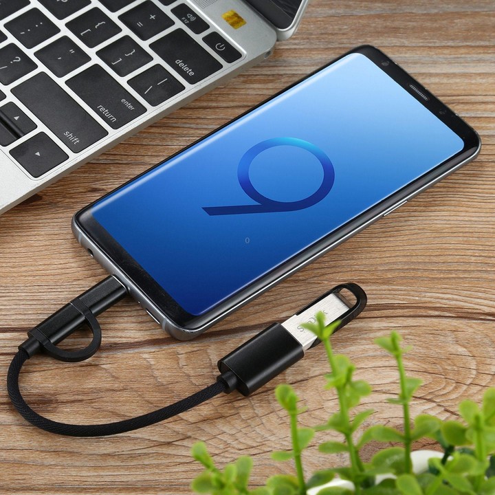 USB 3.0 Female to Micro USB + USB-C / Type-C Male Charging + Transmission OTG Nylon Braided Adapter Cable, Cable Length: 11cm(Bl