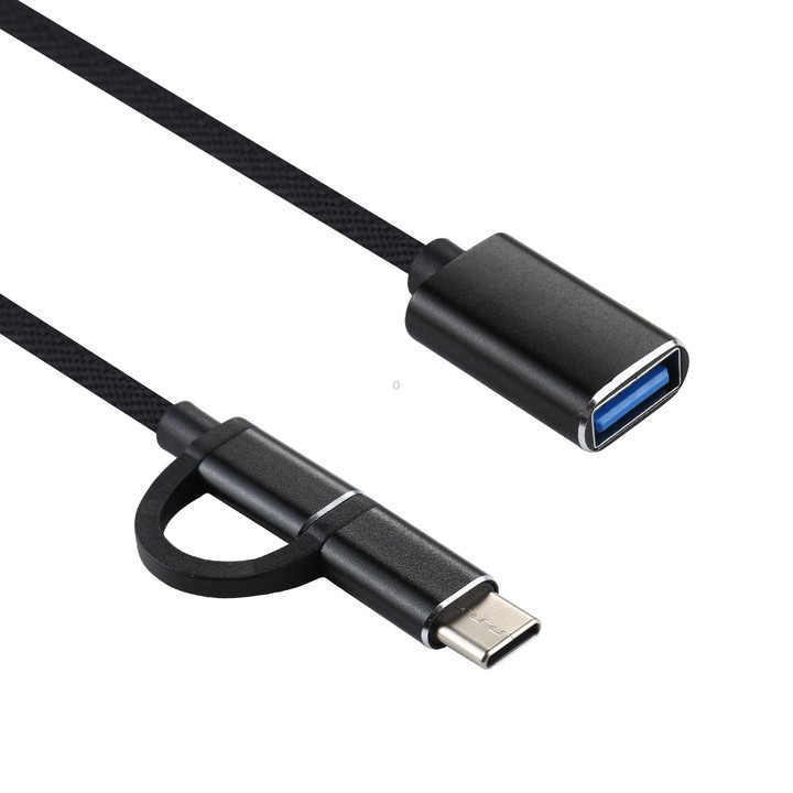 USB 3.0 Female to Micro USB + USB-C / Type-C Male Charging + Transmission OTG Nylon Braided Adapter Cable, Cable Length: 11cm(Bl