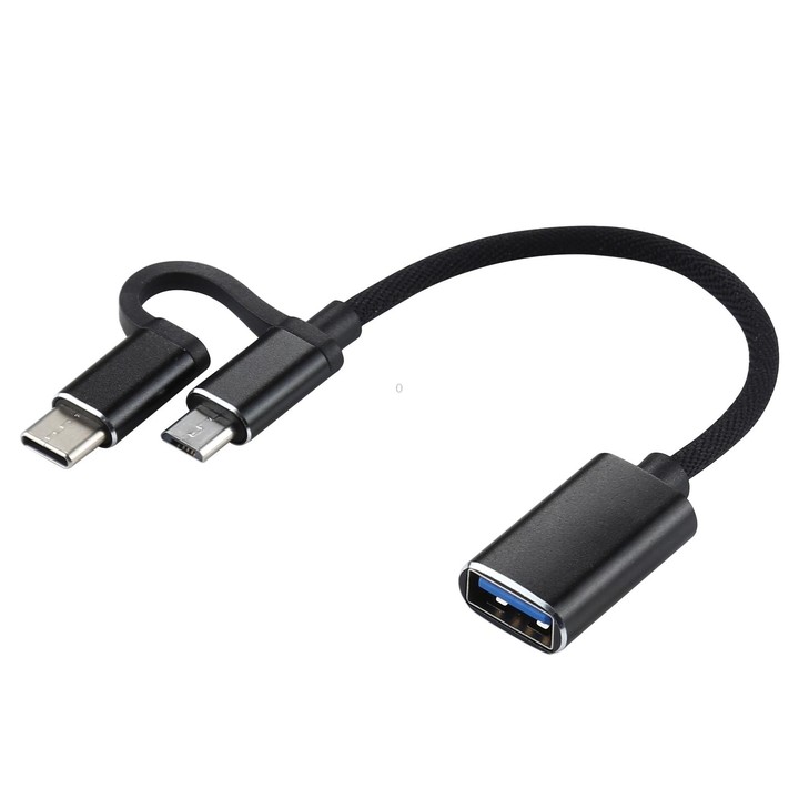 USB 3.0 Female to Micro USB + USB-C / Type-C Male Charging + Transmission OTG Nylon Braided Adapter Cable, Cable Length: 11cm(Bl