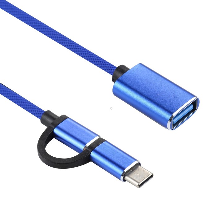 USB 3.0 Female to Micro USB + USB-C / Type-C Male Charging + Transmission OTG Nylon Braided Adapter Cable, Cable Length: 11cm(Bl