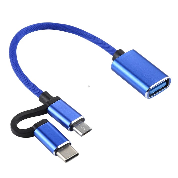 USB 3.0 Female to Micro USB + USB-C / Type-C Male Charging + Transmission OTG Nylon Braided Adapter Cable, Cable Length: 11cm(Bl