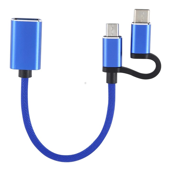 USB 3.0 Female to Micro USB + USB-C / Type-C Male Charging + Transmission OTG Nylon Braided Adapter Cable, Cable Length: 11cm(Bl