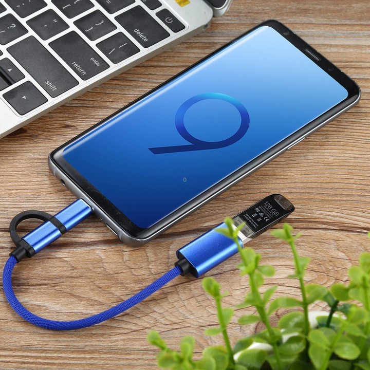 USB 3.0 Female to Micro USB + USB-C / Type-C Male Charging + Transmission OTG Nylon Braided Adapter Cable, Cable Length: 11cm(Bl