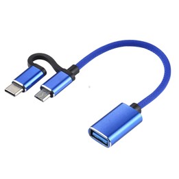 USB 3.0 Female to Micro USB + USB-C / Type-C Male Charging + Transmission OTG Nylon Braided Adapter Cable, Cable Length: 11cm(Bl