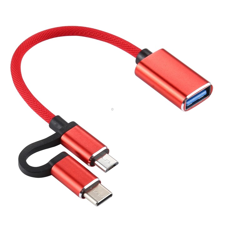 USB 3.0 Female to Micro USB + USB-C / Type-C Male Charging + Transmission OTG Nylon Braided Adapter Cable, Cable Length: 11cm(Re