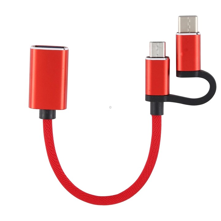 USB 3.0 Female to Micro USB + USB-C / Type-C Male Charging + Transmission OTG Nylon Braided Adapter Cable, Cable Length: 11cm(Re