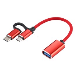 USB 3.0 Female to Micro USB + USB-C / Type-C Male Charging + Transmission OTG Nylon Braided Adapter Cable, Cable Length: 11cm(Re
