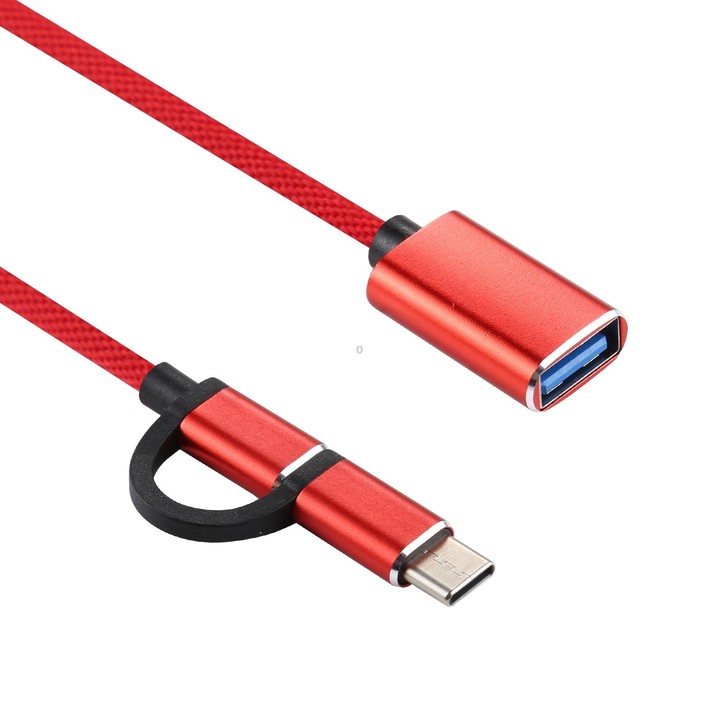 USB 3.0 Female to Micro USB + USB-C / Type-C Male Charging + Transmission OTG Nylon Braided Adapter Cable, Cable Length: 11cm(Re