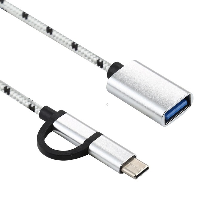 USB 3.0 Female to Micro USB + USB-C / Type-C Male Charging + Transmission OTG Nylon Braided Adapter Cable, Cable Length: 11cm(Si