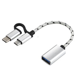 USB 3.0 Female to Micro USB + USB-C / Type-C Male Charging + Transmission OTG Nylon Braided Adapter Cable, Cable Length: 11cm(Si