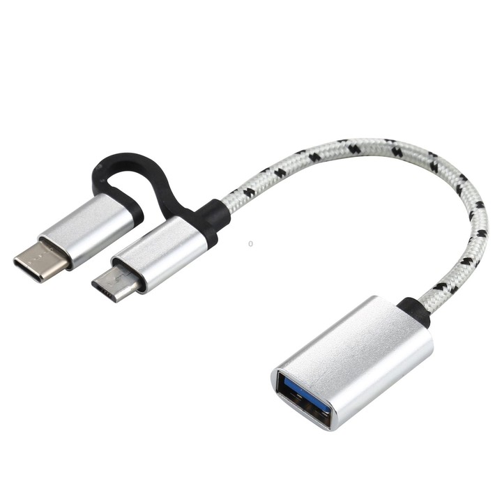 USB 3.0 Female to Micro USB + USB-C / Type-C Male Charging + Transmission OTG Nylon Braided Adapter Cable, Cable Length: 11cm(Si