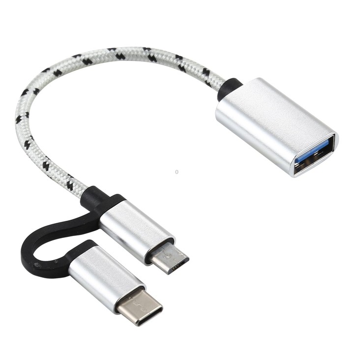 USB 3.0 Female to Micro USB + USB-C / Type-C Male Charging + Transmission OTG Nylon Braided Adapter Cable, Cable Length: 11cm(Si